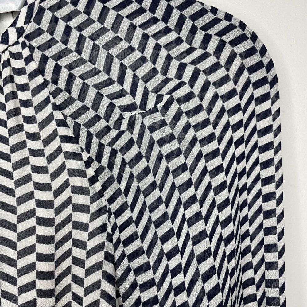 L.K. BENNETT Addison Dress Womens 2 Navy Geometric Midi Long Sleeve Viscose - Picture 11 of 11